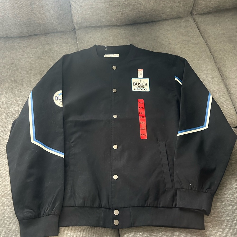 Busch Light Racing Jacket Snap Closure Black W/Busch Logo Size XXLarge NWT - Picture 7 of 9